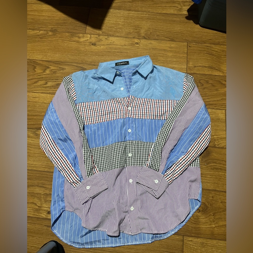 Incerun top shirt atasan oversize colorblock stripes colorful patchwork
